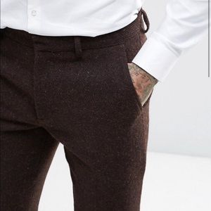 ASOS Design Slim Suit Pants 100% Wool Brown 32/32